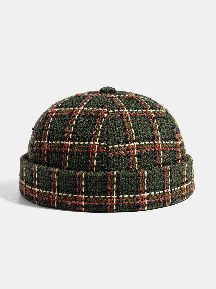 Collrown Men & Women Casual Personality Plaid Pattern Brimless Beanie Skull Hat Landlord Hat