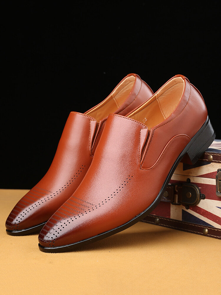 Men Breathable Pointed Toe Slip-on PU Business Dress Shoes