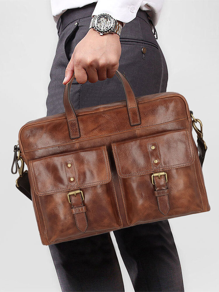 Vintage Bussiness Versatile Multi-pockets Briefcase Crossbody Bag Handbag