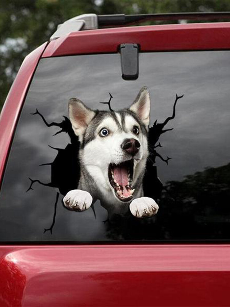

1PC 3D Vivid Wall Car Window Dog Vinyl Decal Broken Glass Creative Stickers Removable Gift For Dogs Lover