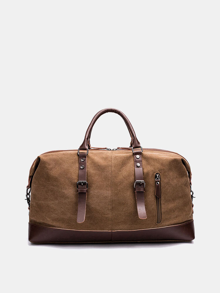 Men Canvas PU Leather Large Capacity Handbag Shoulder Bag Travel Bag Duffle Bag Crossbody Bag