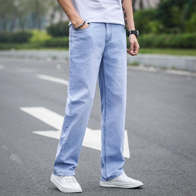 Mens jeans trousers slim loose straight jeans stretch
