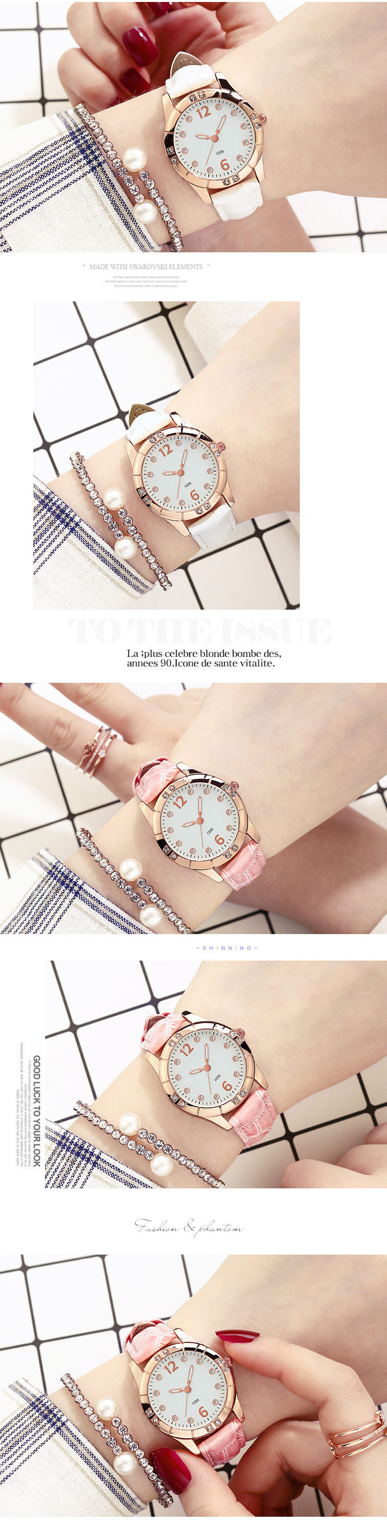 Diamonds Elegant Design Women Armbandsur Lysande Display Quartz Watch