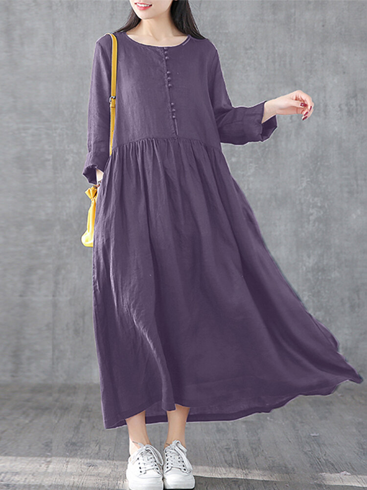 Solid Color A-line Loose Plus Size Dress