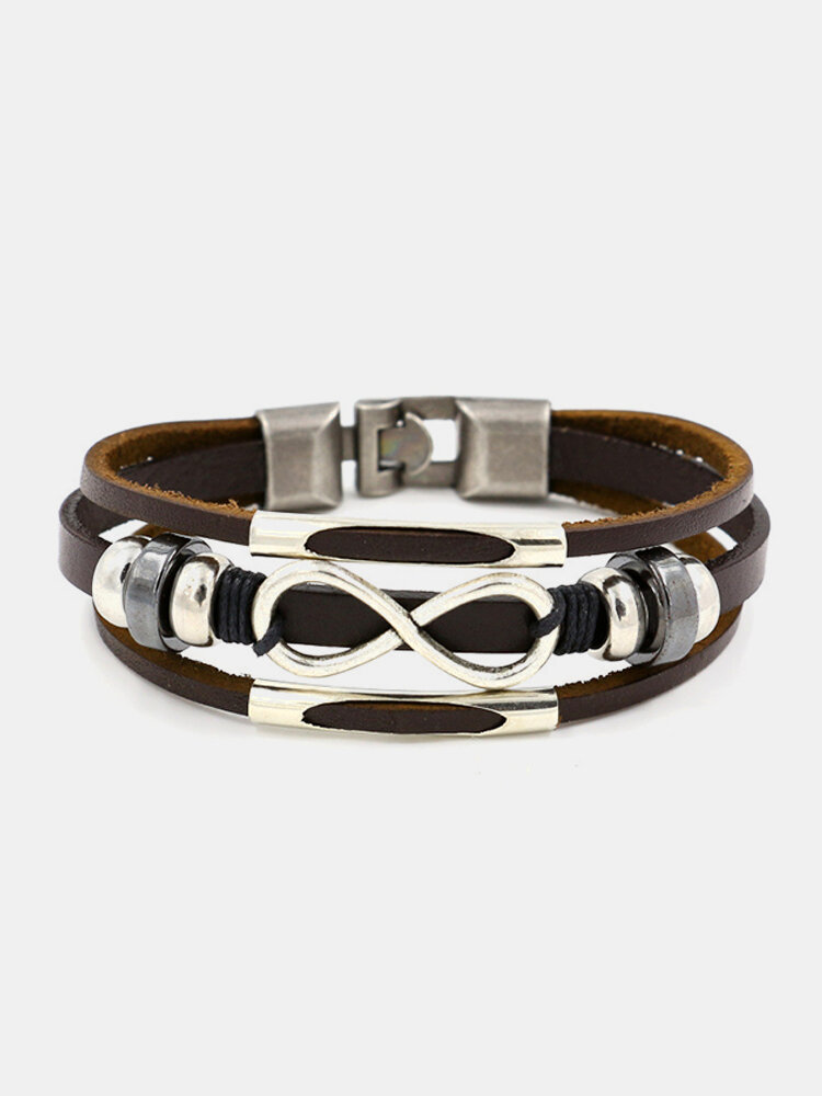 

Multilayer Infinity Knot Bracelet Casual Fashion Leather Bracelets for Men Women, Brown;black