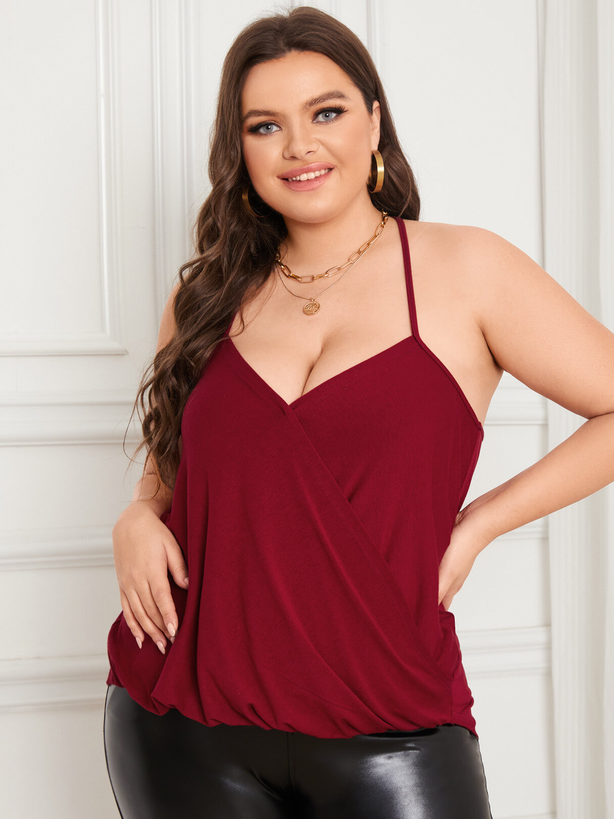 Plus Size Red Halfter Backless Hollow Wrap Design Cami