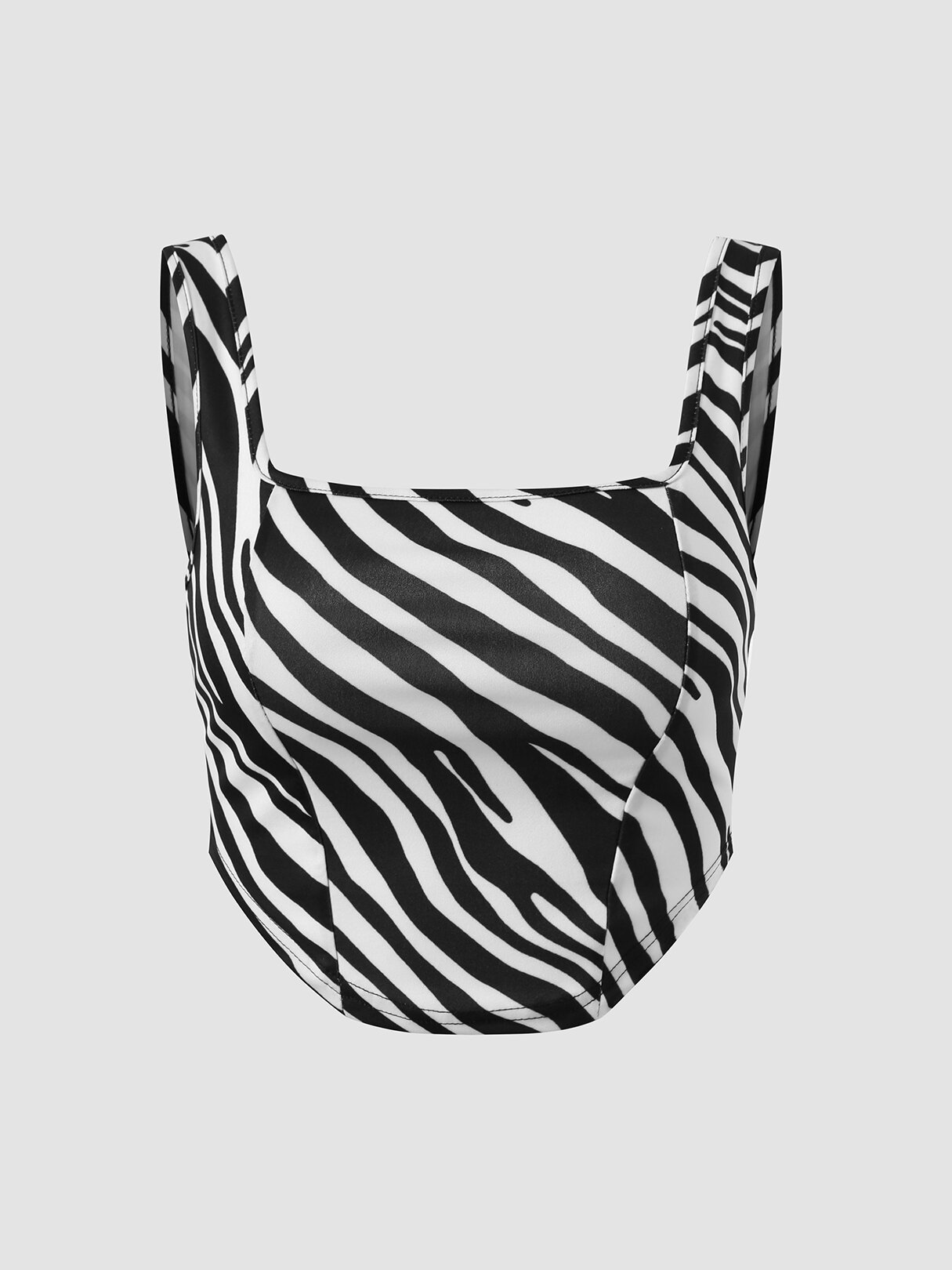 Zebra Print Open Back Square Collar Cropped Tank Top