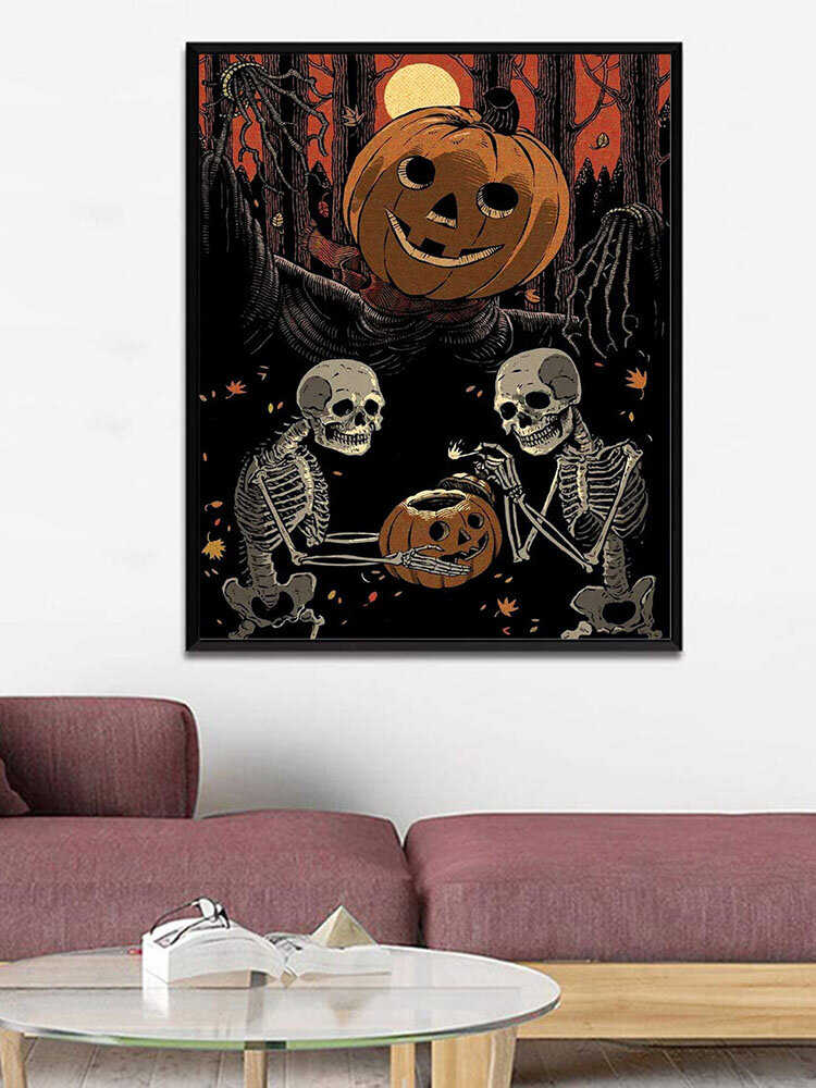 1 PC Unframed Pumpkin Skull Pattern Halloween Series Canvas Painting Wall Art Home Decor Wall Pictures