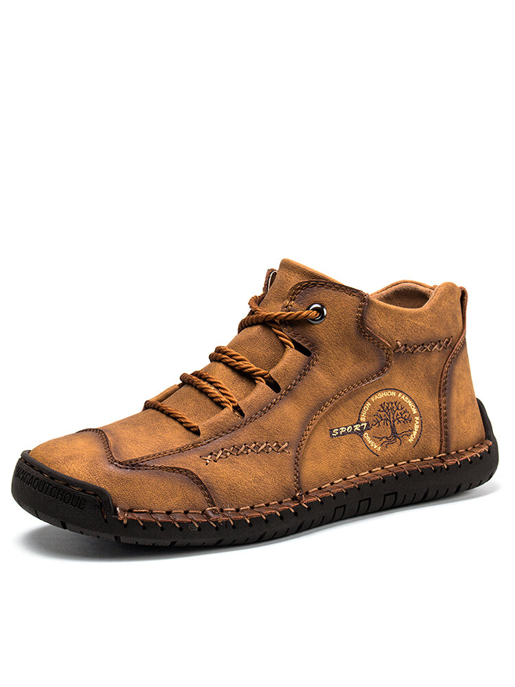 Menico Men Vintage Hand Stitching Comfort Soft Leather Boots