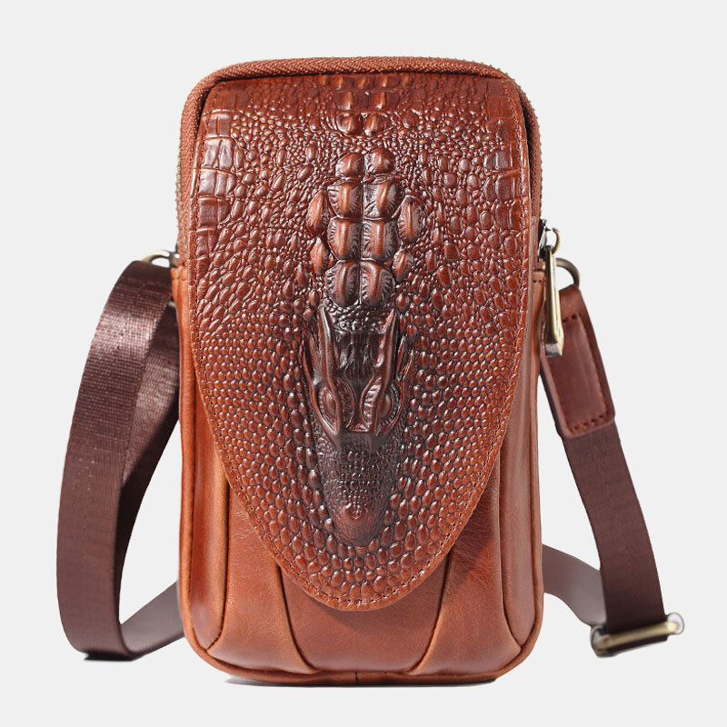 

Women Crocodile Pattern Bum Bag Genuine Leather Phone Bag Belt Bag, Black;brown;coffee
