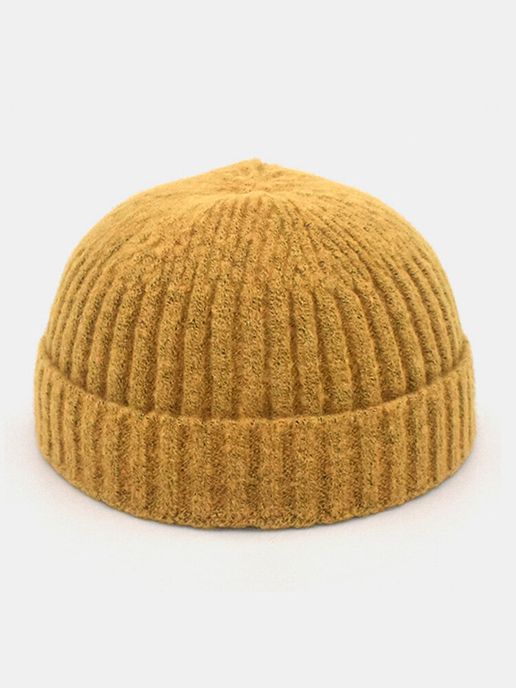 Unisex Knitted Solid Color Striped Jacquard All-match Brimless Beanie Landlord Cap Skull Cap