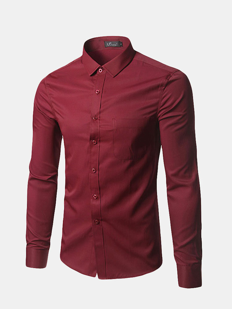 Designer Business Casual Soft Slim Solid Color Long Sleeve Dress Shirts ...
