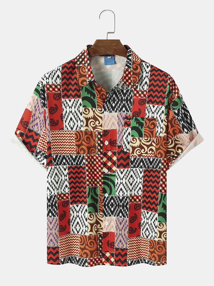 Camisas de manga corta con estampado geométrico floral Paisley para hombre vendimia