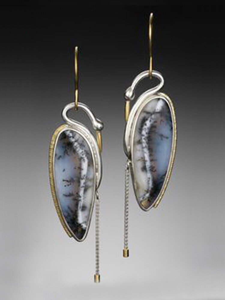Vintage Hibiscus Stone Little Swan Earrings 925 Silver Plated 14K Gold Plated Tassel Pendant Earrings