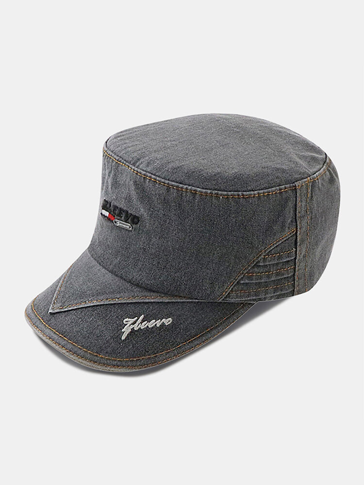 Men Washed Distressed Cotton Sutures Letter Embroidery Casual Sunscreen Military Cap Flat Cap