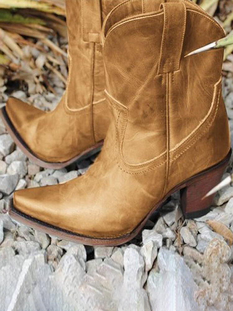 Large Size Women Retro Slip-on High Heel Cowboy Boots