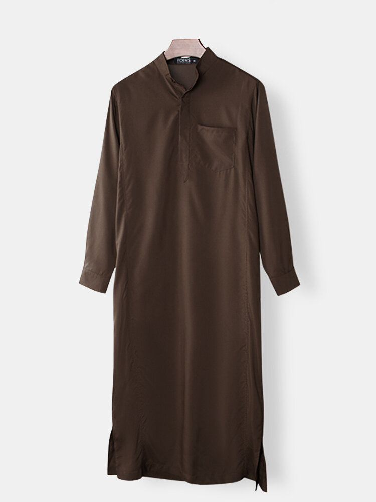 Mens Saudi Arabian Vintage Long Sleeve Thobe Islamic Muslim Robe 