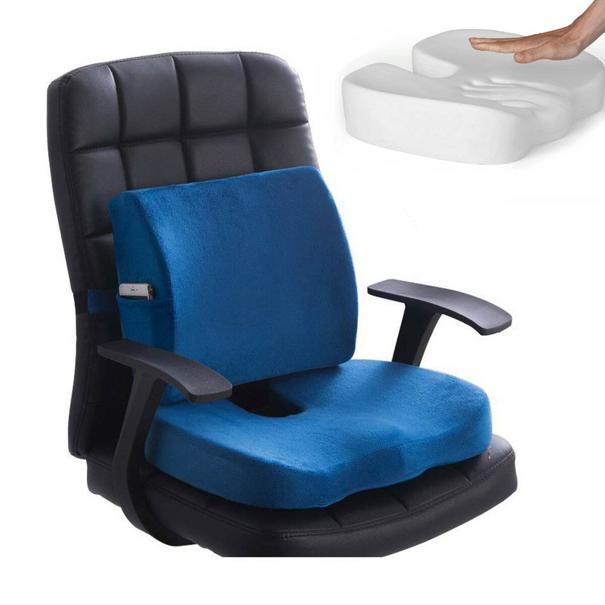 

2 in 1 Memory Foam Mutifunctional Lumbar Support Pillow Seat Cushion Home Office Pillow, Dark blue;light blue