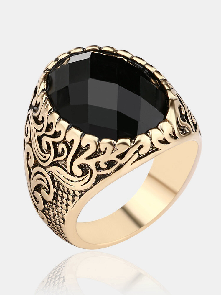 Vintage Men's Finger Ring Black Big Gemstone Punk Ring Steampunk Jewelry for Men от Newchic WW
