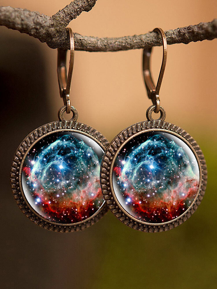Vintage Glass Gem Women Earrings Universe Galaxy Nebula Pendant Earrings