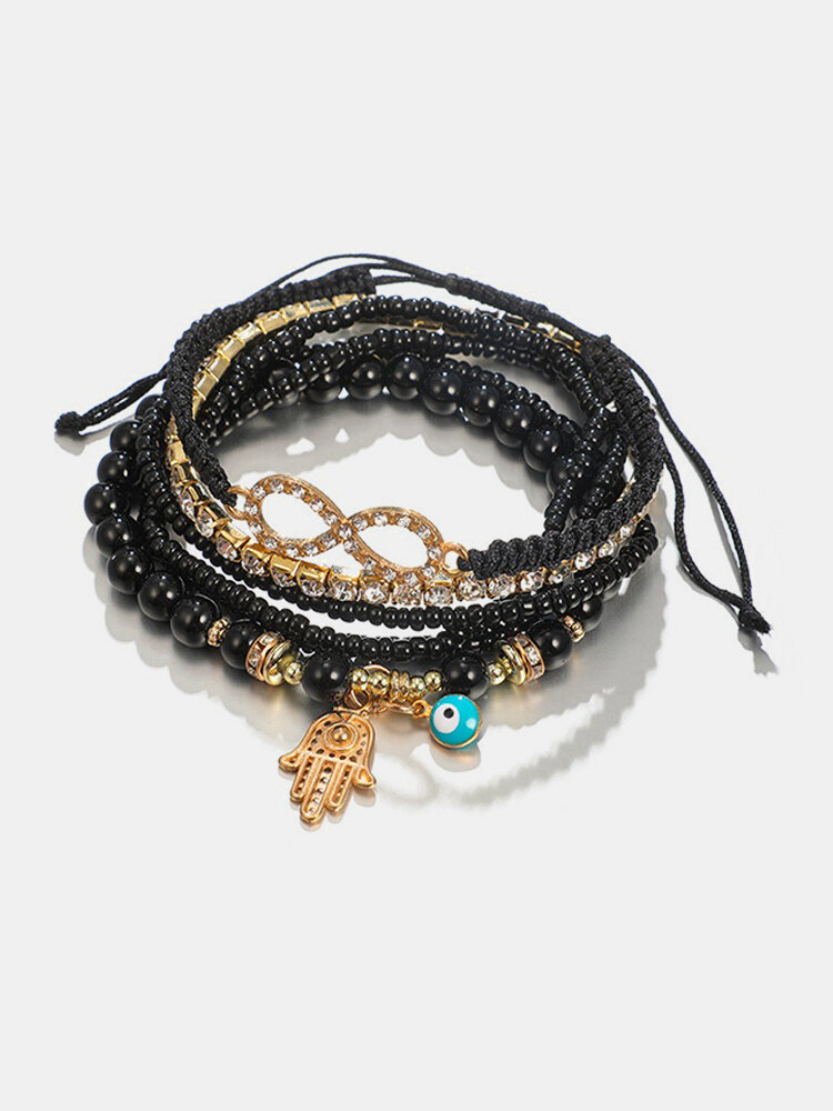 Trendy 8-word Diamond Woven Bracelet Metal Gold Head Multi-Layer Bracelet For Women