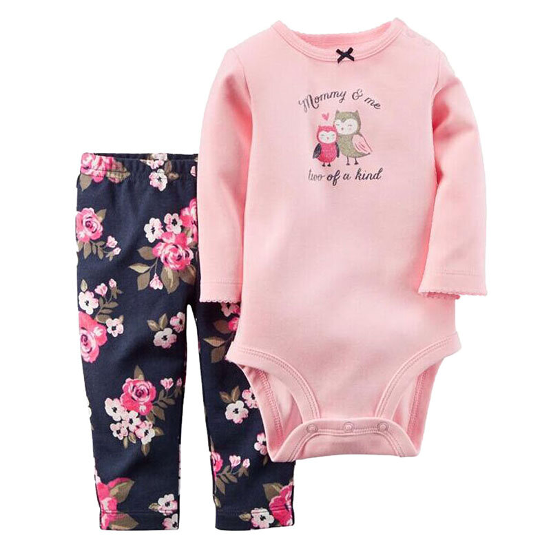 

2Pcs Solid Cotton Long Sleeve Baby Romper Pants Set For 0-24M, Grey;pink 2;pink 3