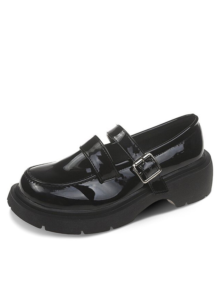 Women Casual Comfy Wide Toe Hasp Platform Black Mary Jane Shoes