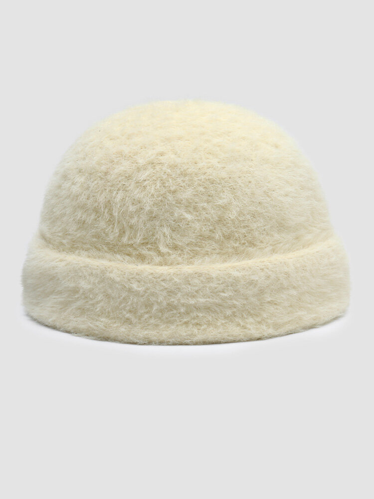 Women Artificial Mink Fur Plush Solid Color Winter Outdoor Warmth Brimless Beanie Landlord Cap Skull Cap