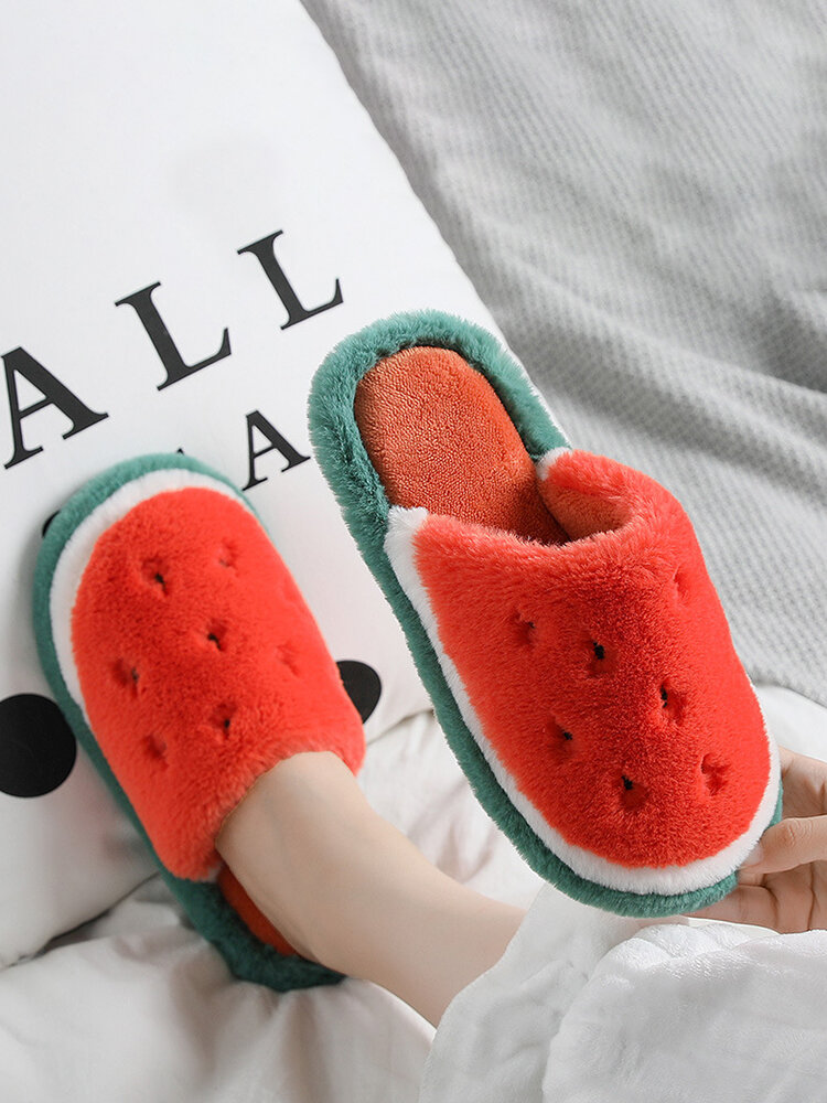 Winter Watermelon Color Plush Closed Toe Home Shoes For Women от Newchic WW