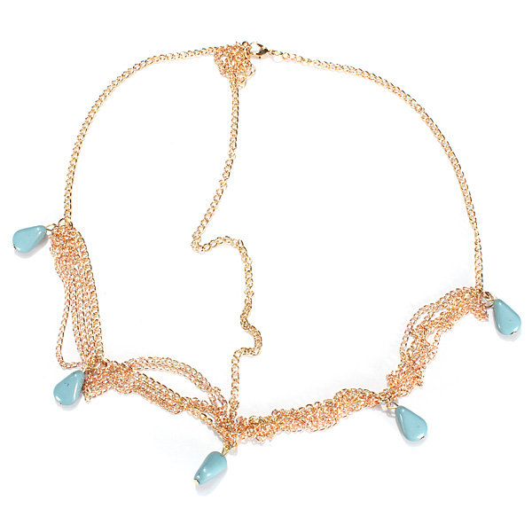Lady Headdress Turquoise Stone Gold Headband Hair Cuff Chain