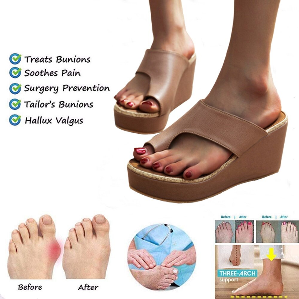 Large Size Women Orthopedic Bunion Corrector Clip Toe Soft Sole Platform Wedge Sandals
