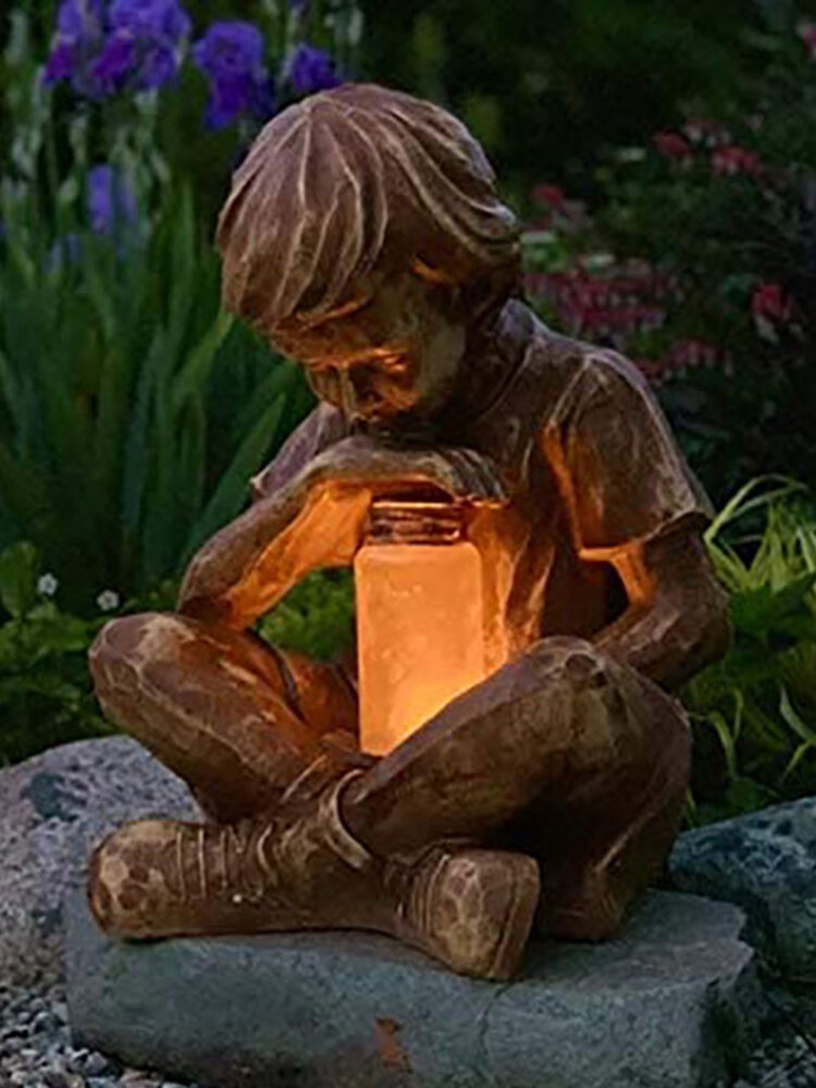 1 PC Resin Child Prodigy Sculpture Guardian Little Boy Crafts Ornaments Garden Decor