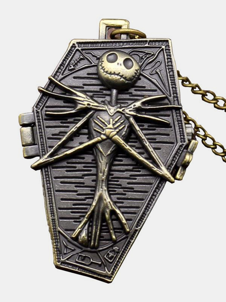 Vintage Punk Skull Nightmare Quartz Pocket Watch Antique Box Urn Necklace Unique Necklaces