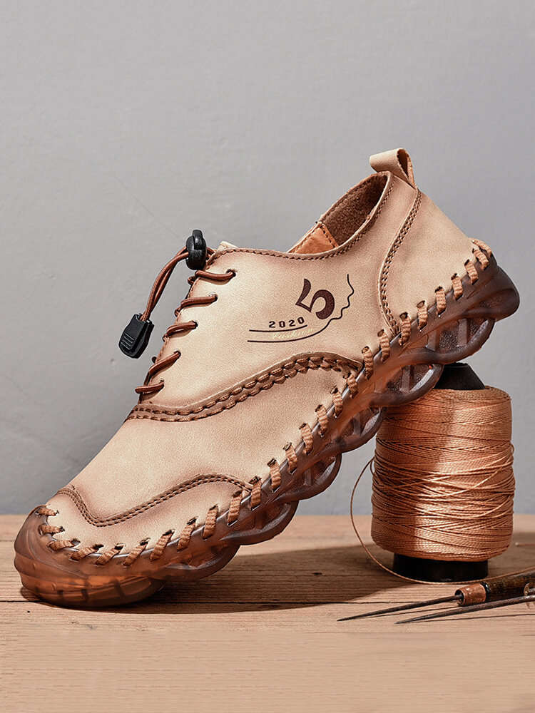 حذاء كاجوال رجالي من الجلد الصناعي من الألياف الدقيقة Soft يسمح بمرور الهواء وخياطة يدوية