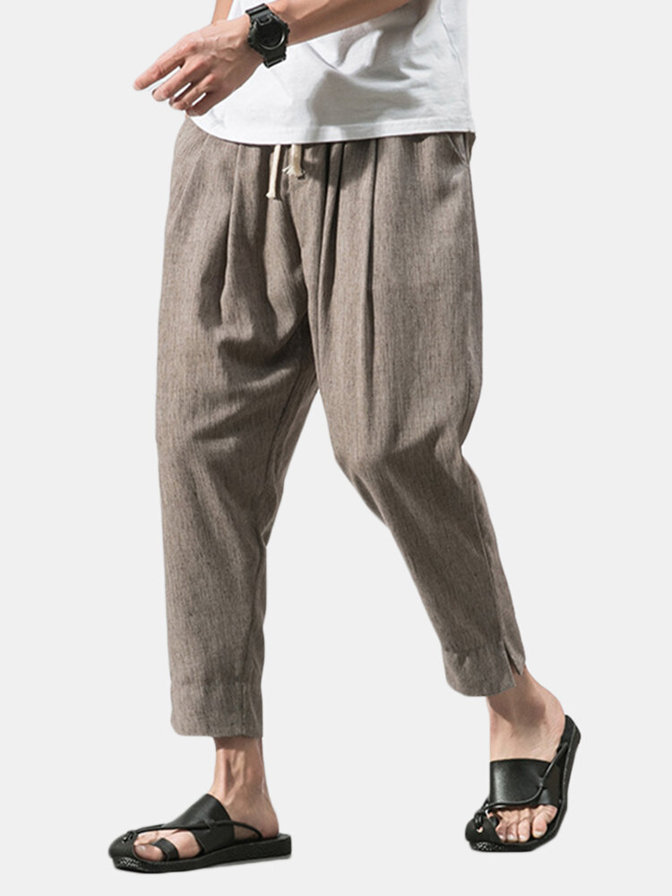 Mens Spring Cotton Breathable Solid Color Casual Soft Long Trousers Leisure Pants