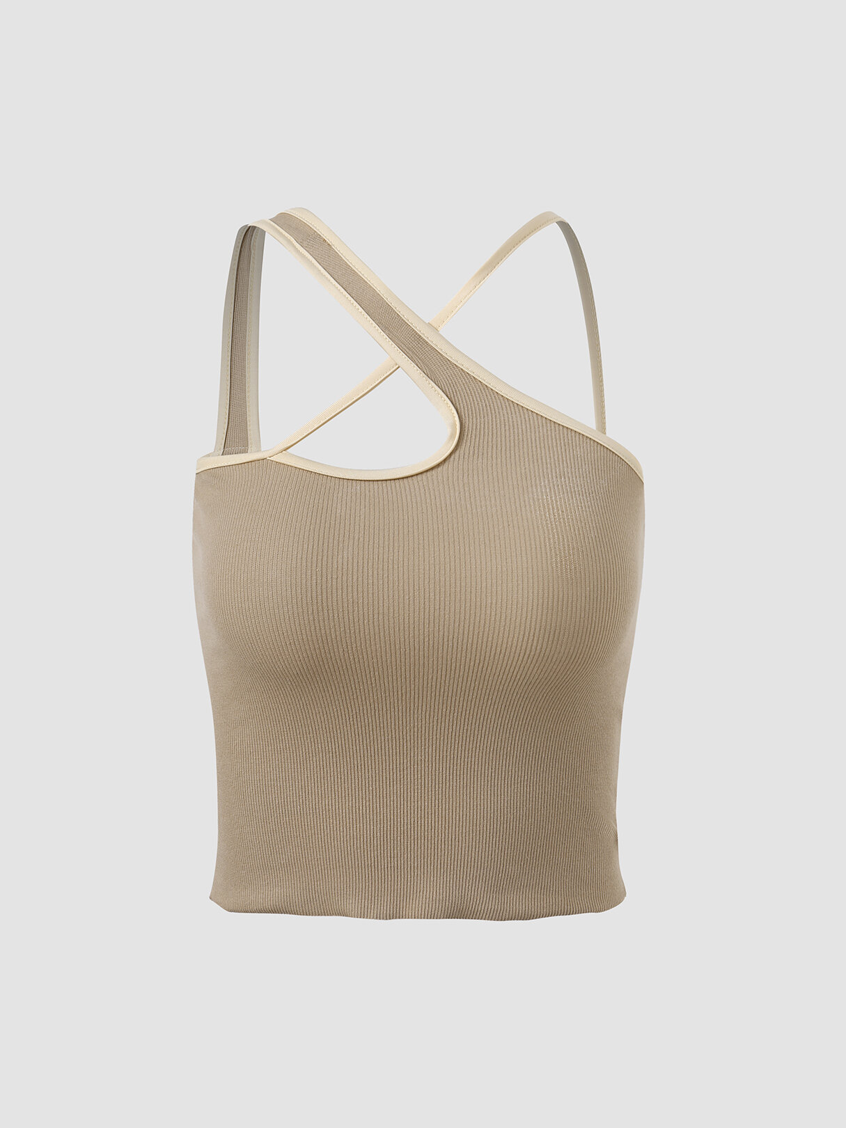 Irregular Strap Open Back Ribbed Knit Cropped Cami