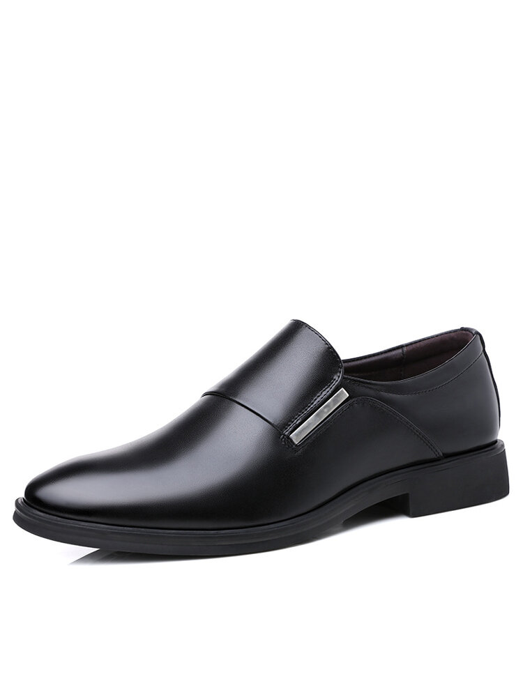Men Leather Slip On Pointed Toe Business Formal Dress Shoes