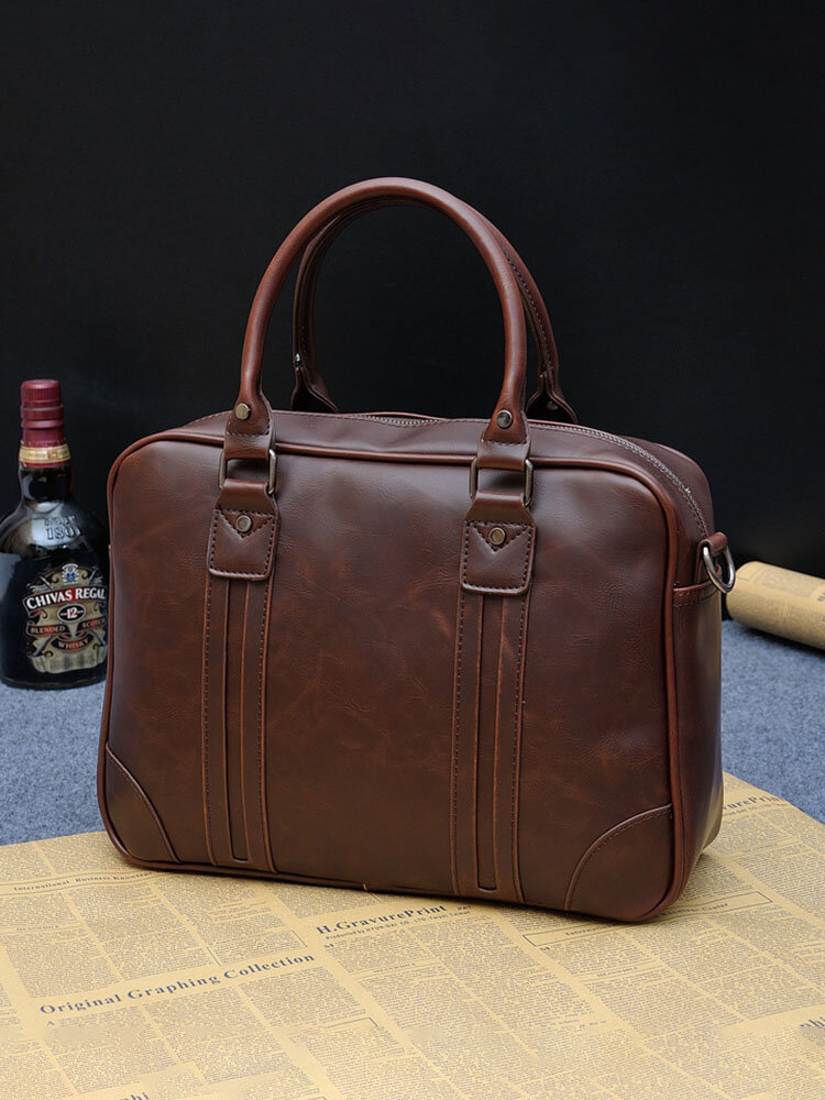 Men Vintage Faux Leather Multifunction Multi-Carry Laptop Briefcase Crossbody Bag