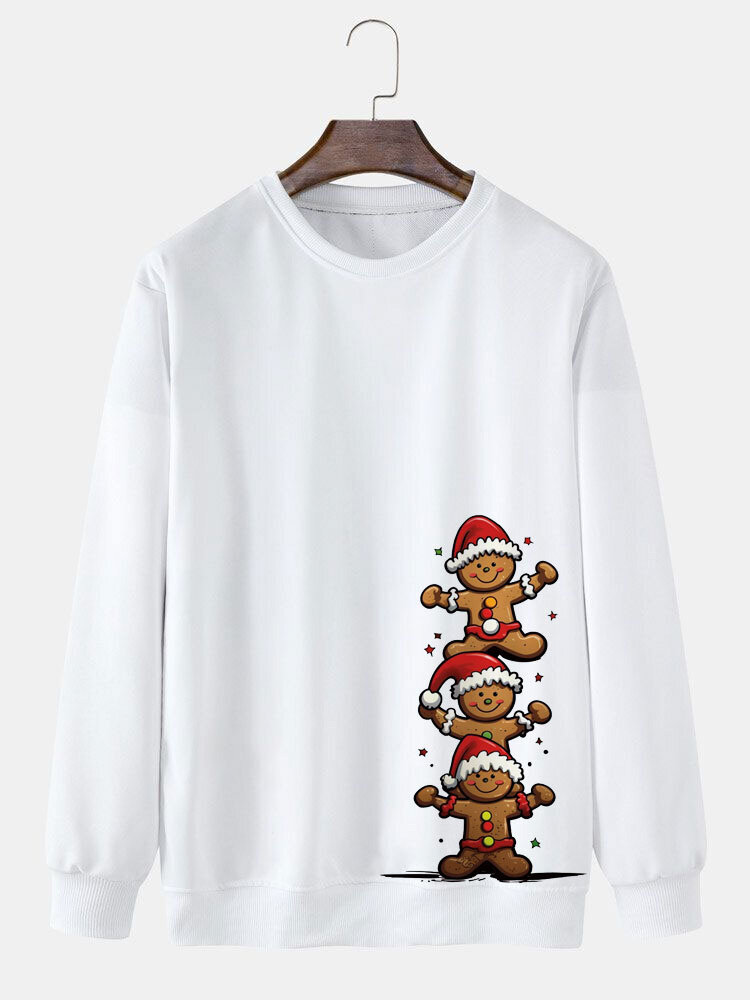 ChArmkpR Mens Christmas Gingerbread Man Side Print Casual Pullover Sweatshirts
