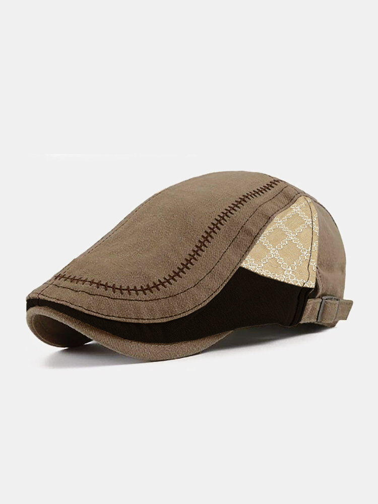 

Collrown Men Cotton Patchwork Contrast Color Argyle Stitching Casual Sunshade Berets, Light coffee