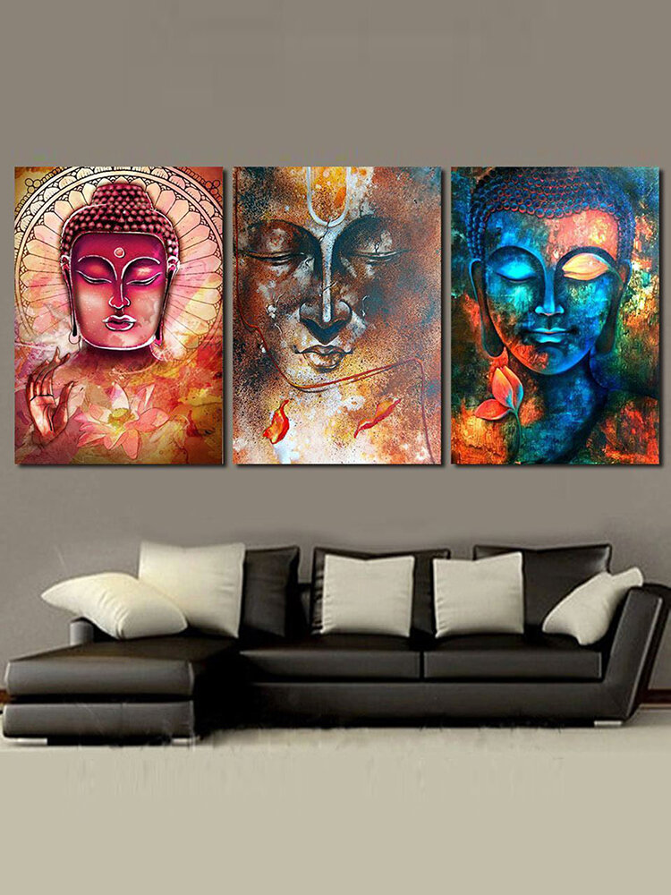 

3Pcs Buddhas Canvas Painting Frameless Wall Art Bedroom Living Room Home Decor