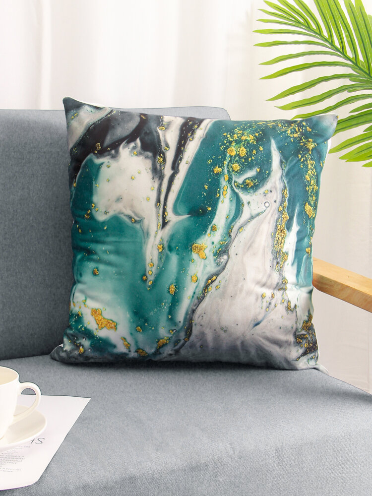 1PC Abstract Marble Stone Pattern Gilding Emerald Short Plush Pillowcase Throw Pillow Cover Sofa Home Car Cushion Cover