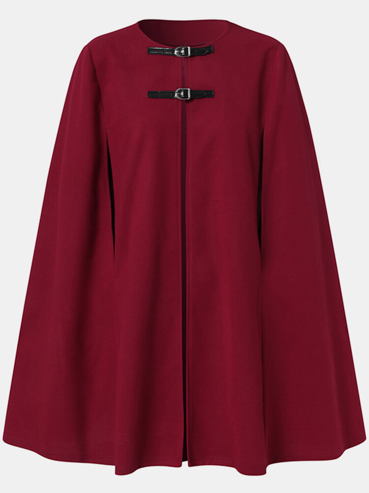 Abrigo tipo capa informal con botones de cuero en color liso para Mujer