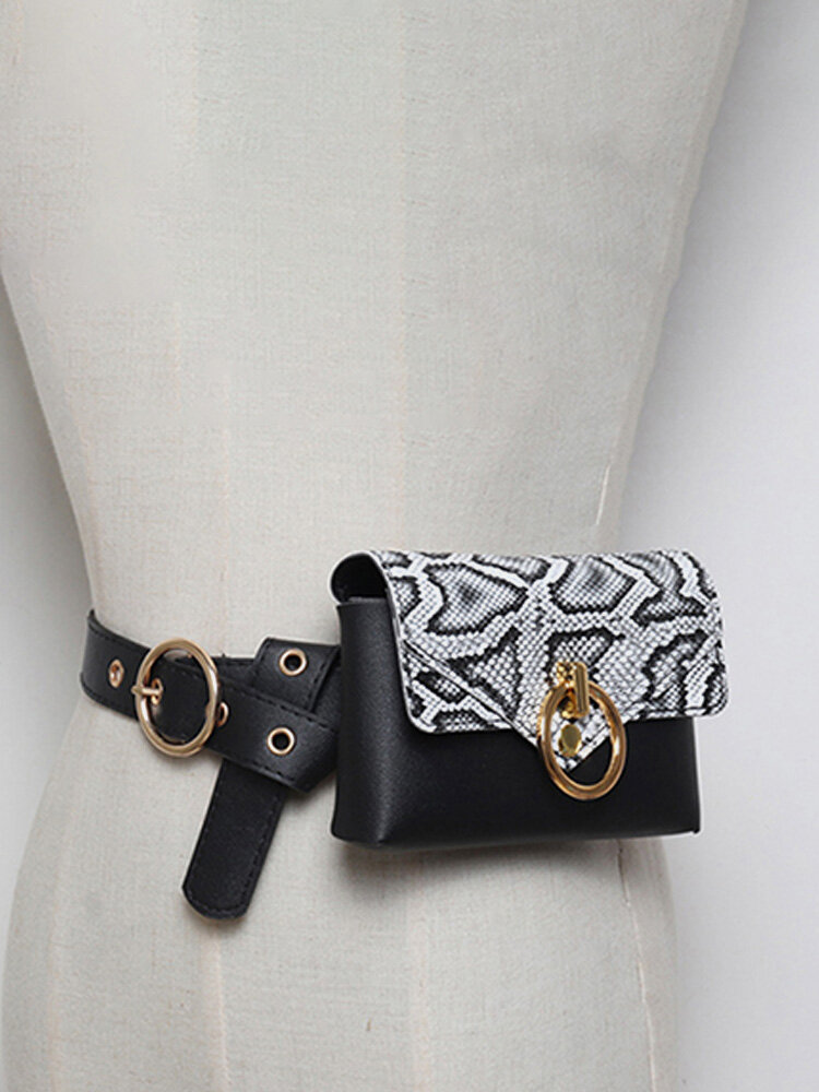 Women Snake Pattern Patchwork Waist Bag PU Leather Phone Purse Casual Chest Bag