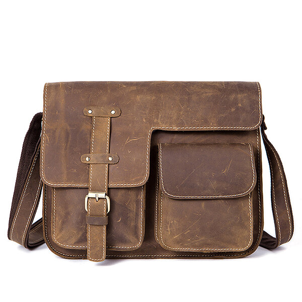 

Ekphero Genuine Leather Belt Shoulder Bags Vintage Crossbody Bags For Men, Brown