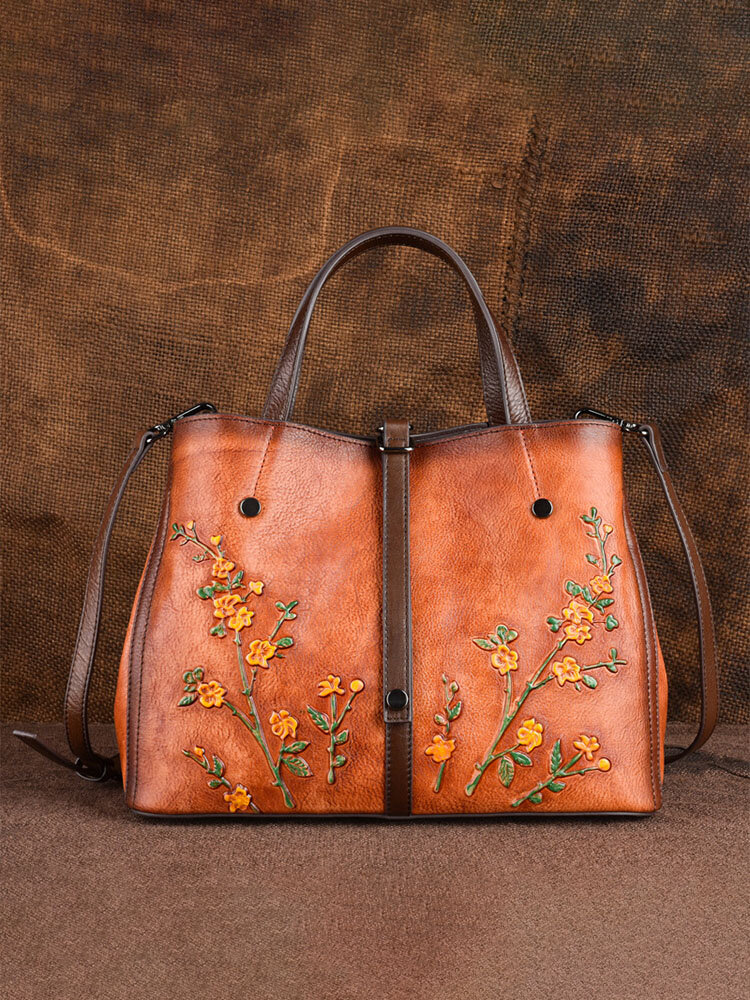 Vegetable TannedLeather Retro Embossed Leather Handbags