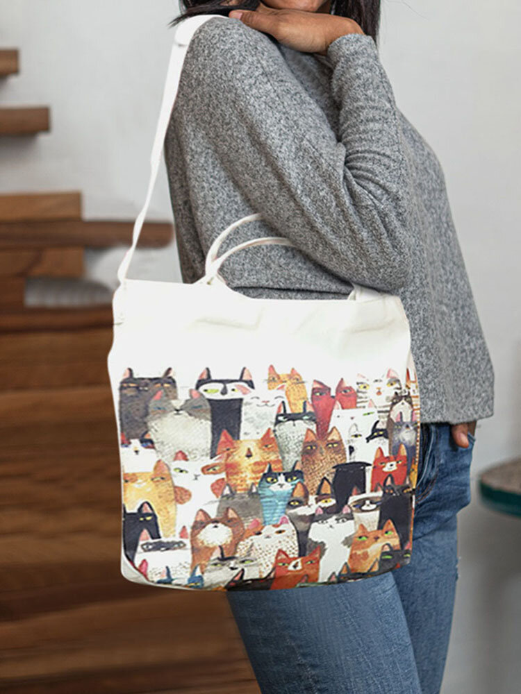 Женская холщовая сумка через плечо с принтом Кот Сумка Tote