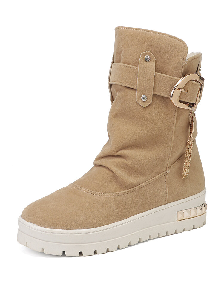 Women Snow Boots Casual Buckle Slip On Warm Short Boots