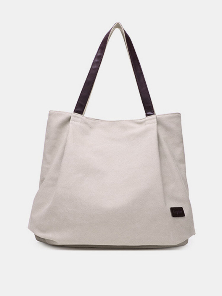 Women Canvas Solid Color Large Capacity Tote Handbag Shoulder Bag