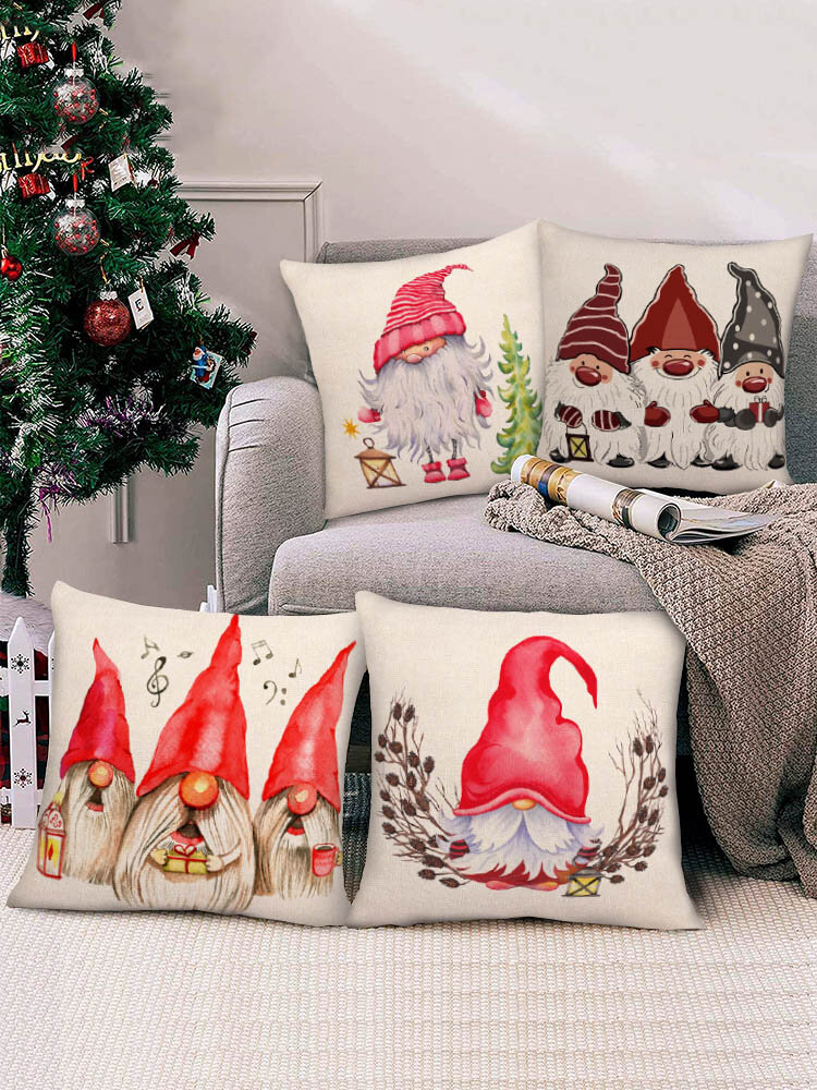 4 PCs Linen Christmas Decoration In Bedroom Living Room Sofa Cushion Cover Throw Pillow Cover Pillowcase